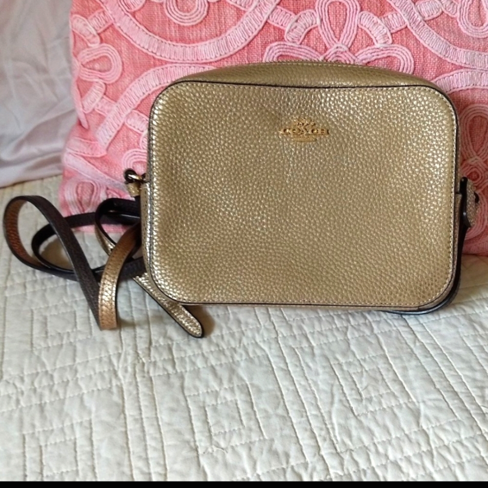 Limited Edition Coach Rose Gold Mini Pebble Leather Camera bag